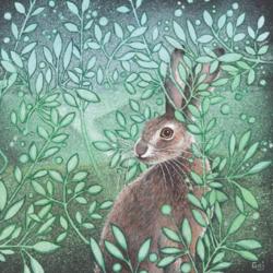 Greetings card "Hare in the Greenery" 16x16cm