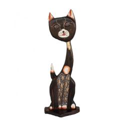 Dark Brown Cat Head to Side Albesia Wood 10x5x30cm