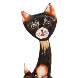 Dark Brown Cat Head to Side Albesia Wood 7x4x21cm
