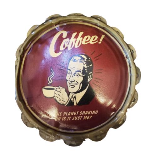 Wall Hanging Coffee Recycled Tin Lid 33cm diameter