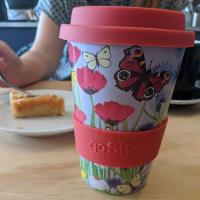 Reusable travel cup, biodegradable, butterflies & meadow flowers