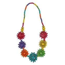 Necklace Handpainted Wooden Multicolour Flower Shape Beads