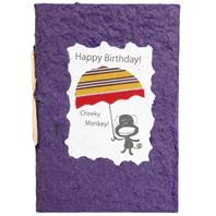 Birthday card, monkey, purple