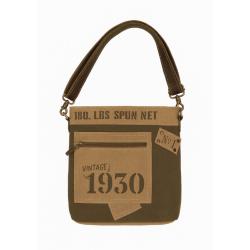 Tote Bag Canvas and Leather - Vintage 1930 30.5x9x30.5cm