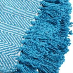 Throw/Bedspread Soft Recycled Material Chevron Design Turquoise 150x125cm