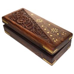 Wooden Jewellery/Trinket box Rectangular with a Floral Inlay Sheesham Wood
