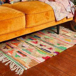 Dhurrie rug, recycled cotton & polyester Aztec style handwoven 60x90cm