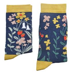 Bamboo Socks Yellow Blue Floral Shoe Size UK 7-11 Mens Fair Trade Eco