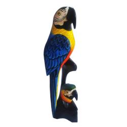 Standing Ornament Parrot and Baby Blue Albesia Wood 11 x 40cm