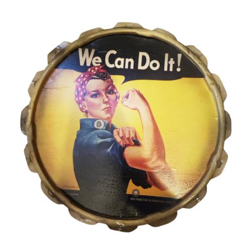 Wall Hanging We Can Do It Recycled Tin Lid 33cm diameter