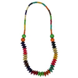 Necklace Handpainted Wooden Multicolour Saucer Shape Beads
