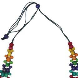 Necklace Handpainted Wooden Multicolour 3 Rows Beads