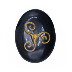 Pebble / Paperweight Black with Gold Coloured Celtic Triskelion 4.5 x 3.5cm