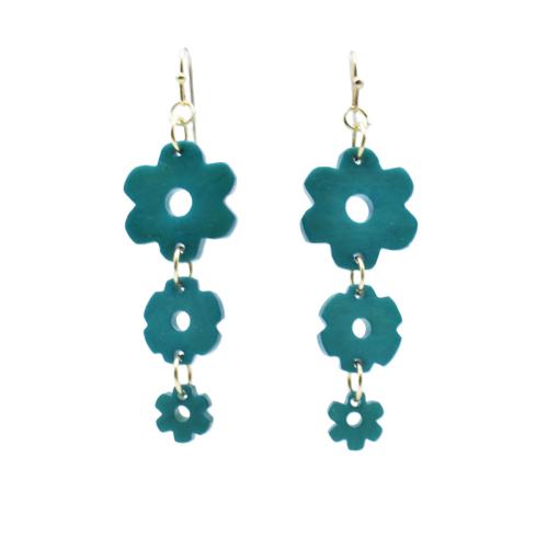 Earrings Clay Triple Flower Green