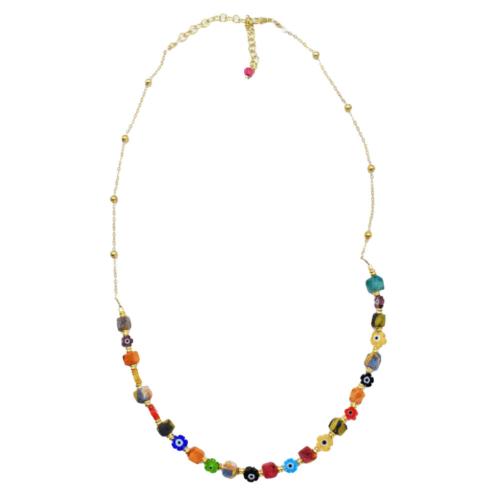 Necklace Recycled Cotton Beads + Flower Shapes