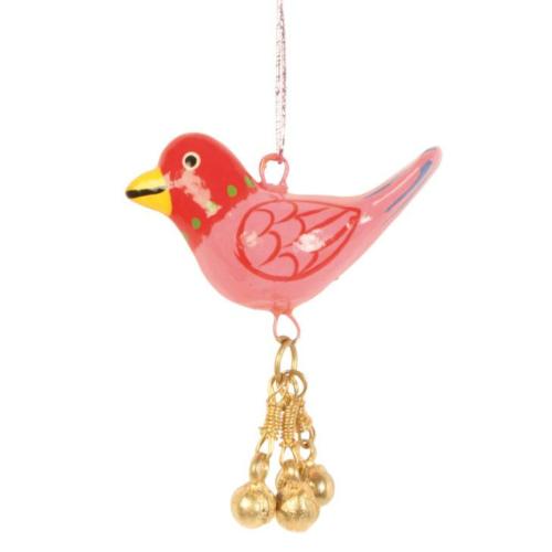 Papier mache hanging bird pink