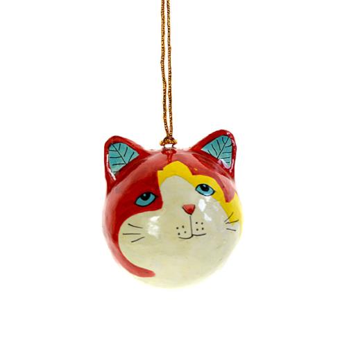 Hanging cat's head decoration, red, papier maché