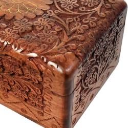 Wooden Jewellery/Trinket box, Sheesham Wood Floral Engraved 15 x 10 x 7cms