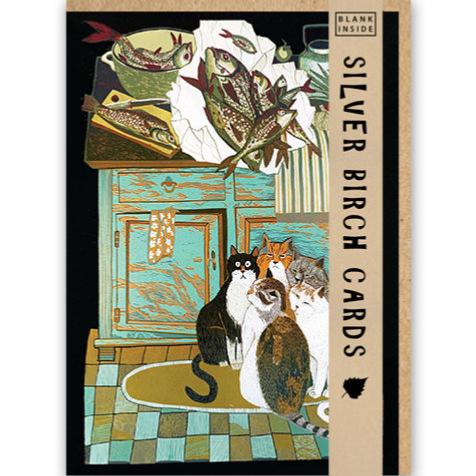 Greetings Card, Cats Dreaming of Dinner, 12.5x18cm