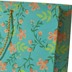 Gift Wrap Handmade Paper Floral Design on Teal 31 x 20 x 7.5cm