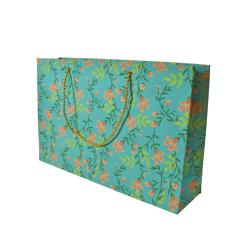 Gift Wrap Handmade Paper Floral Design on Teal 31 x 20 x 7.5cm