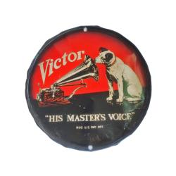 Wall Hanging His Masters Voice Recycled Tin Lid 27.5cm diameter