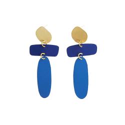 Ear Studs Brass Gold and Blue Colour 3 x 7cm