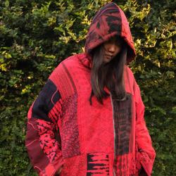 Reversible Jacket Patchwork Quilted Reds Blacks, S/M Unisex