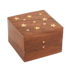 Shesham wood box with brass stars 4.5x6.5cm