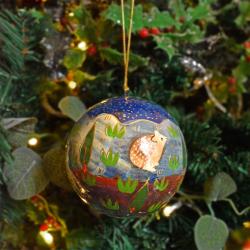 Hanging decoration, woodland animals on bauble, papier mâché 5cm