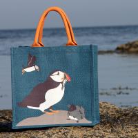 Jute shopping bag, puffins