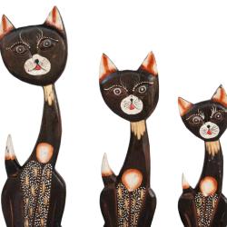 Set of 3 Dark Brown Cats Head to Side Albesia Wood