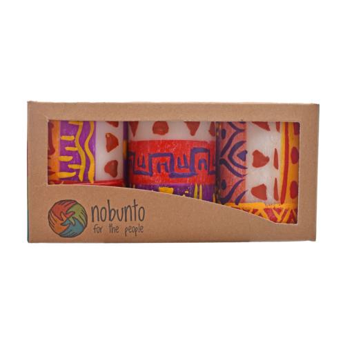 3 hand painted candles in gift box, Indabuko