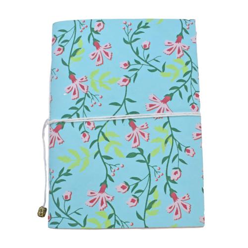 Notebook A6 Handmade Paper With Tie Floral Design on Light Blue