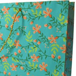 Gift Wrap Handmade Paper Floral Design on Teal 38 x 28 x 10cm