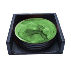 Set of 4 Coasters in Holder Green 10cm diameter