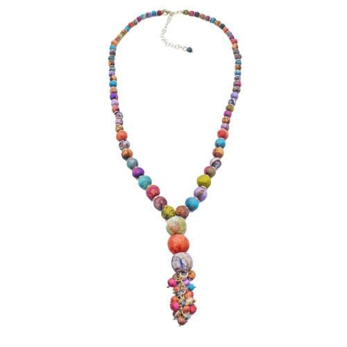 Necklace Recycled Multicoloured Beads with Cluster 40cm