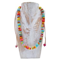 Necklace Recycled Multicoloured Beads on Cord 19cm