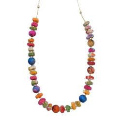 Necklace Recycled Cotton Round and Square Beads Multicoloured