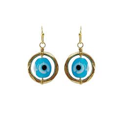 Earrings Blue Eye in Gold Coloured Circle 1 x 2.5cm