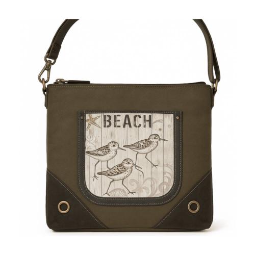 Tote Bag Canvas and Leather - Beach / Waves 30.5x9x30.5cm