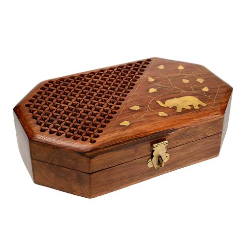 Box octagonal, wood, elephant