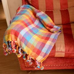 Throw/Bedspread Soft Recycled Material Multi Coloured Checks 150x125cm