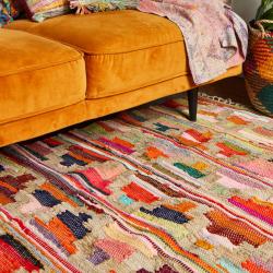 Dhurrie rug, recycled cotton & polyester Aztec style handwoven 120x180cm