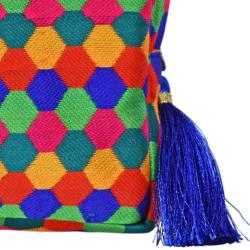 Washbag, recycled multicoloured brocade honeycomb design fabric 22 x 16cms