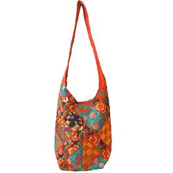 Shoulder Bag, Patchwork and Embroidered, assorted colours 33.5 x 33cm