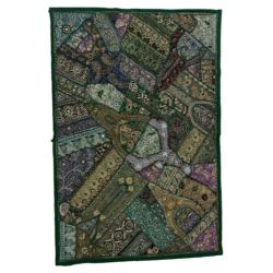 Wall Hanging Patchwork Heavily Embroidered Green