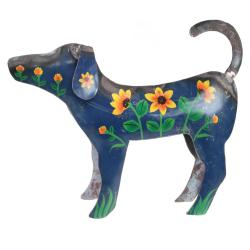 Dog, recycled oil drum