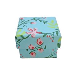 Gift Box Handmade Paper Floral Design on Light Blue 6 x 6 x 4.5cm