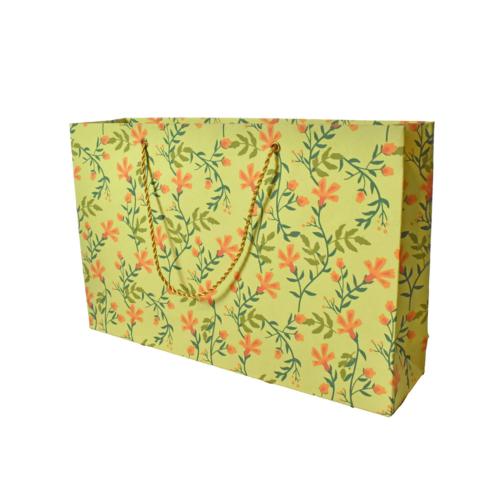 Gift Wrap Handmade Paper Floral Design on Lime 31 x 20 x 7.5cm